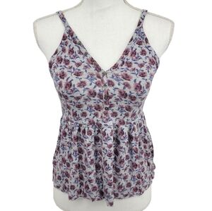 American Eagle Soft & Sexy Gray and Purple Floral Top Size S